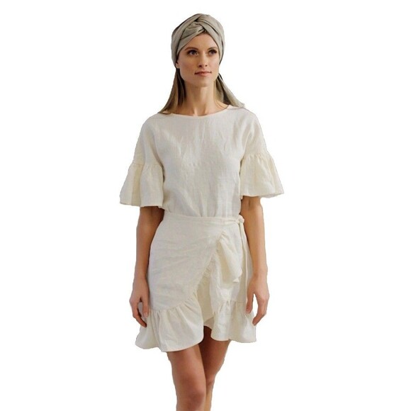 SOCIALITE Dresses & Skirts - Socialite Ruffle Flare Wrap Tie Linen Blend Dress Women‎ Stylish Ivoy Sz S